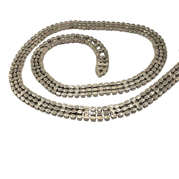 Skinny Rhinestone Belt 28 1/2" Clear Crystals Silver Tone Buckle Vintage 50s - Picture 4 of 9